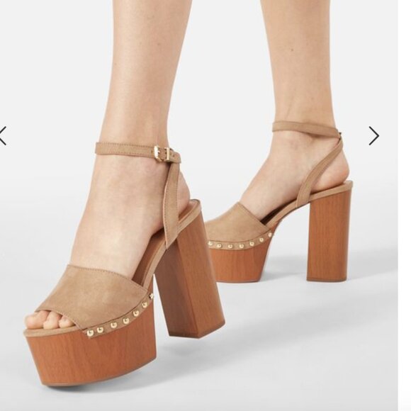 ⭐️ Wooden Block Boho Modern Classy Chic Glam Wood Hipster Elegant Strap Heels - Picture 1 of 11